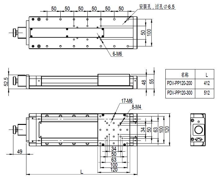PP120 - (50-300) Linear Guide Motorized Linear Stage