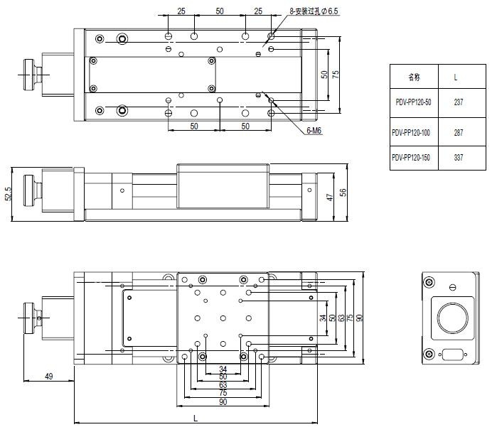 PP120 - (50-300) Linear Guide Motorized Linear Stage