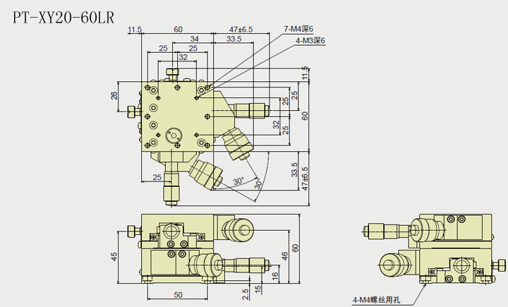 XY Axis Manual Linear Stage, Manual Station, Manual Platform PT-XY20-60LR/RL
