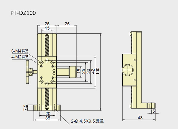 Z Axis Manual Linear Stage, Manual Z Axis Station PT-DZ100/150