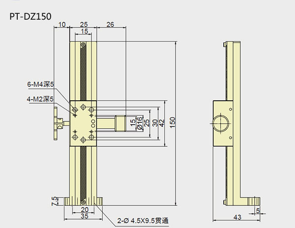 Z Axis Manual Linear Stage, Manual Z Axis Station PT-DZ100/150