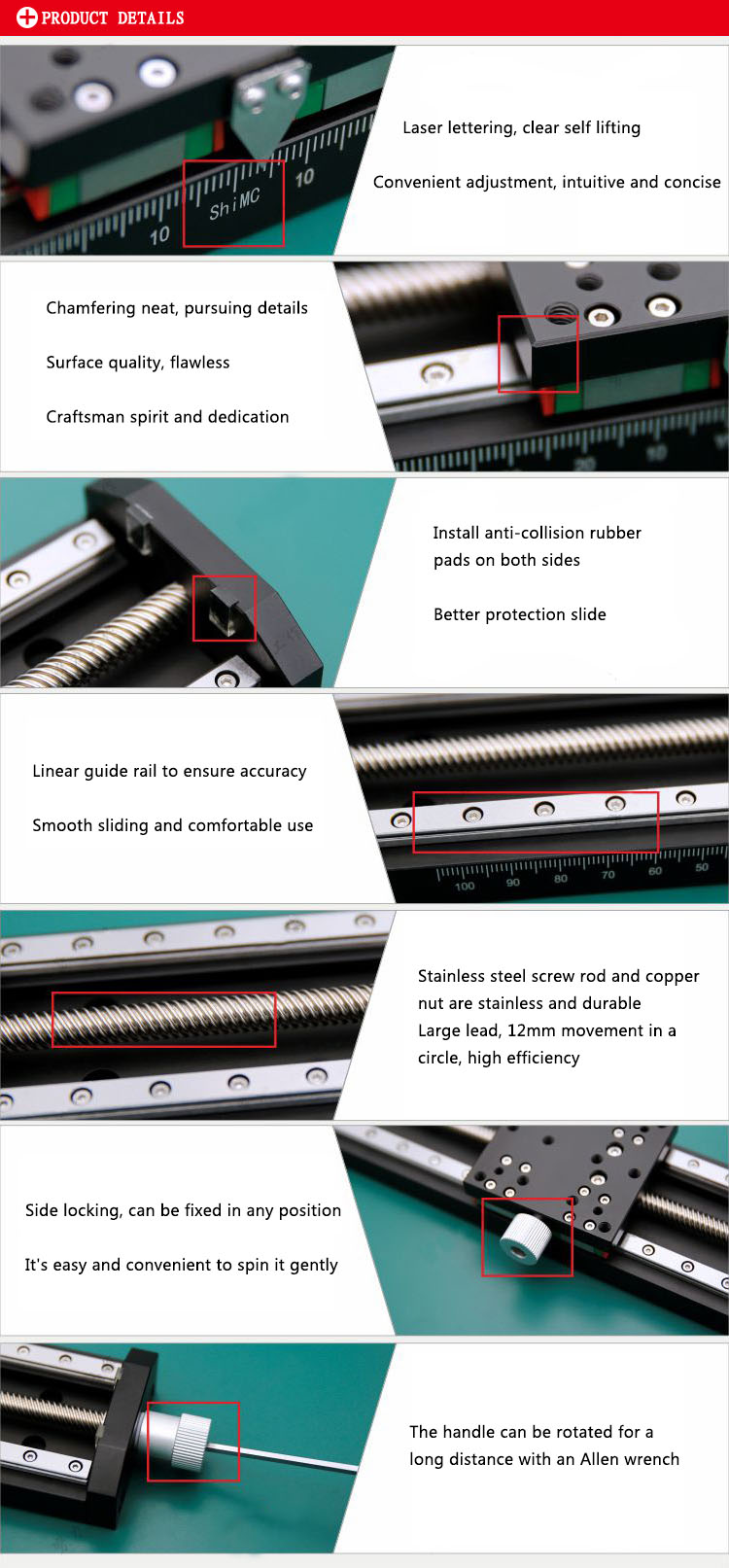 PT60-145 large lead long stroke manual sliding table linear guide stainless steel T-shaped screw rod lockable sliding block