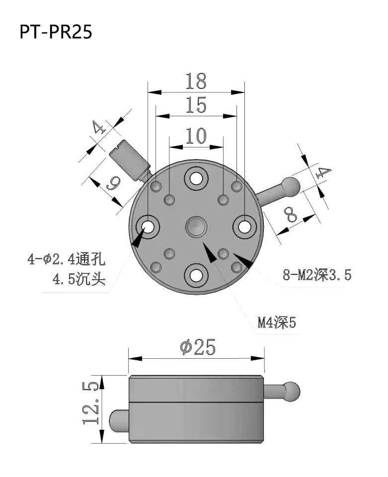 PT-PR25 Precision Manual Rotary Stage 360 degree Rotary Stage Fine Tuning Rotary Slide