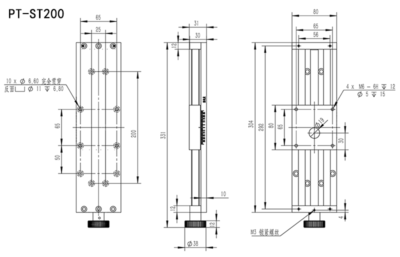 PT-ST200 Manual Stretching Stage,X Axis Linear Stretching Slide Stage With Platen