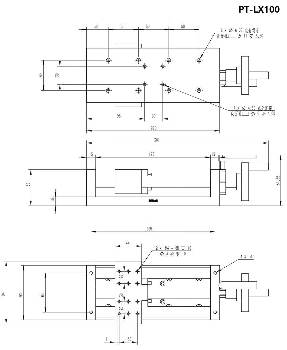 PT-LX100 Manual Linear Stage, Ball Screw Slide Table, Manual Platform,Translation Station,Optical Sliding Table