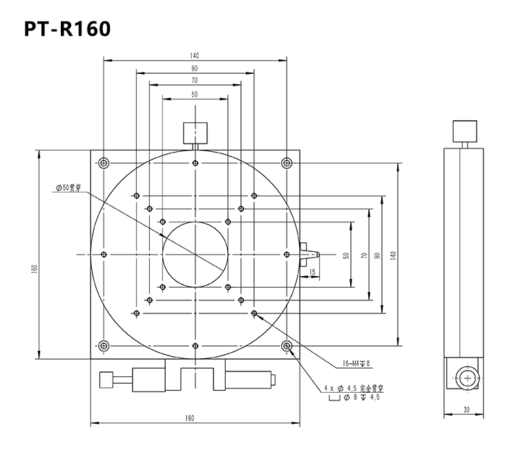 360 ° Fine Adjustment Hollow Manual Rotation Stage R-Axis Displacement Platform