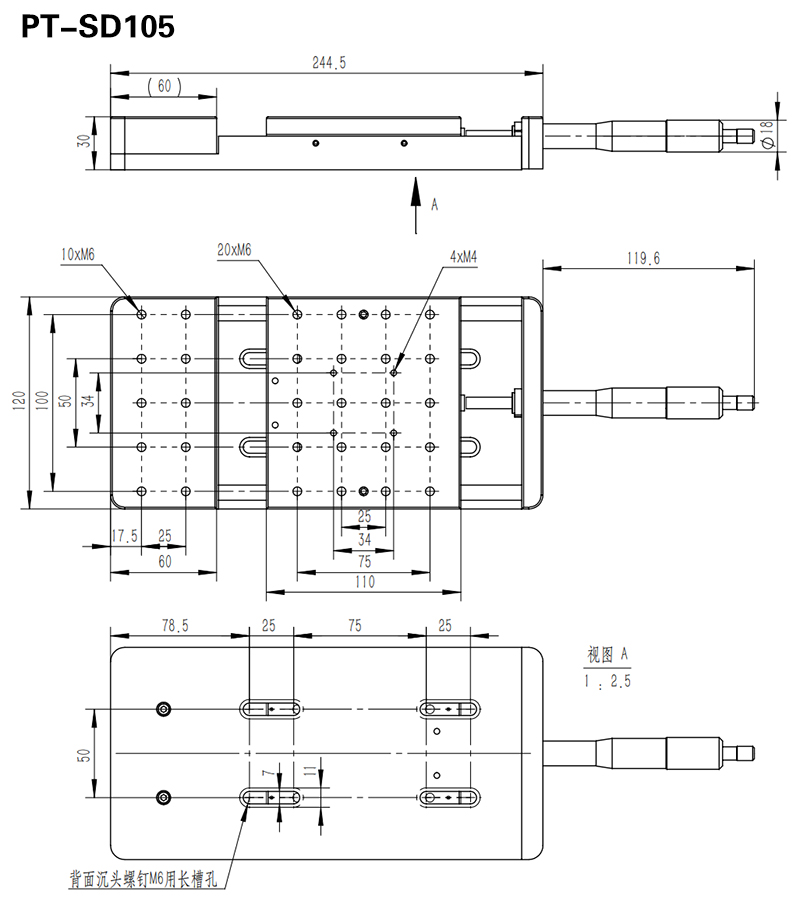 Precision Manual Linear Stage X-Axis Fine Adjustment Slide Table Stretch Platform PT-SD105