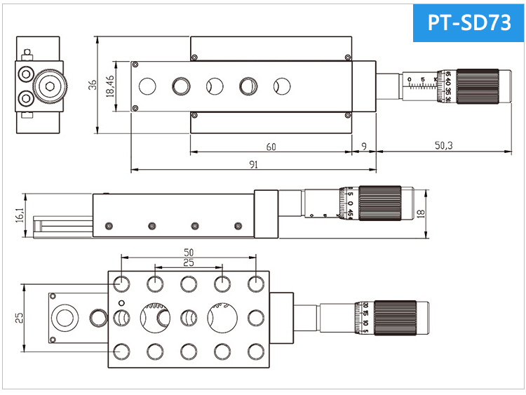 High Precision Single Axis Manual Linear Stage PT-SD73/SD74