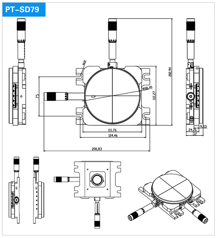 Manual Fine Adjustment Dual Axis Linear Moving Stage PT-SD79/80