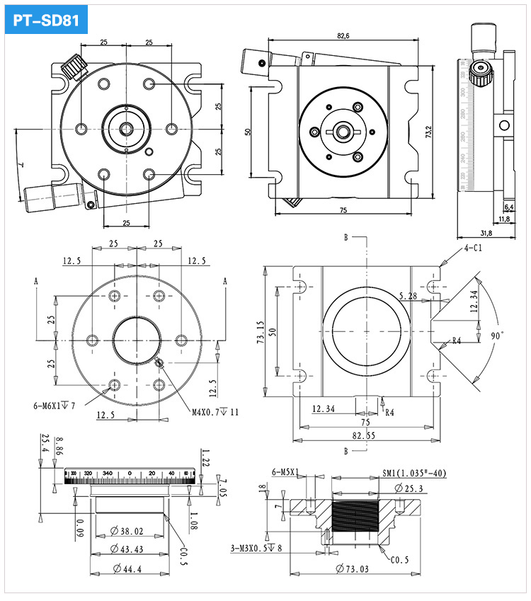 360 Degree Manual Rotation Displacement Stage PT-SD81