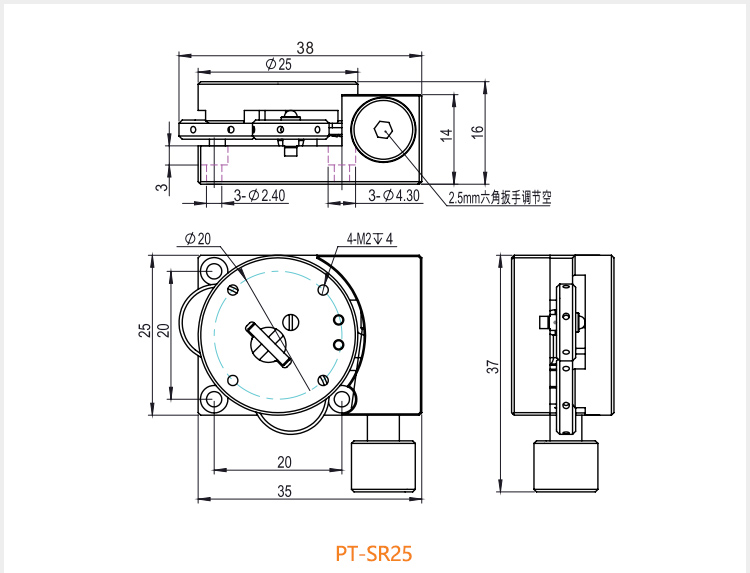 Integrated Tilt Rotation Stage Manual Fine Adjustment Optical Degree Moving Platform PT-SR25