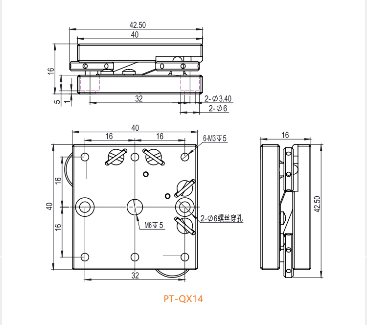 Manual Two-Axis Tilt Stage High Strength Aluminum Alloy Fine Tuning Sliding Platform PT-QX13