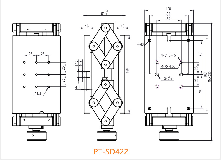 Precision Manual Lab Jack Screw Driven Lifting Slide Stage PT-SD421