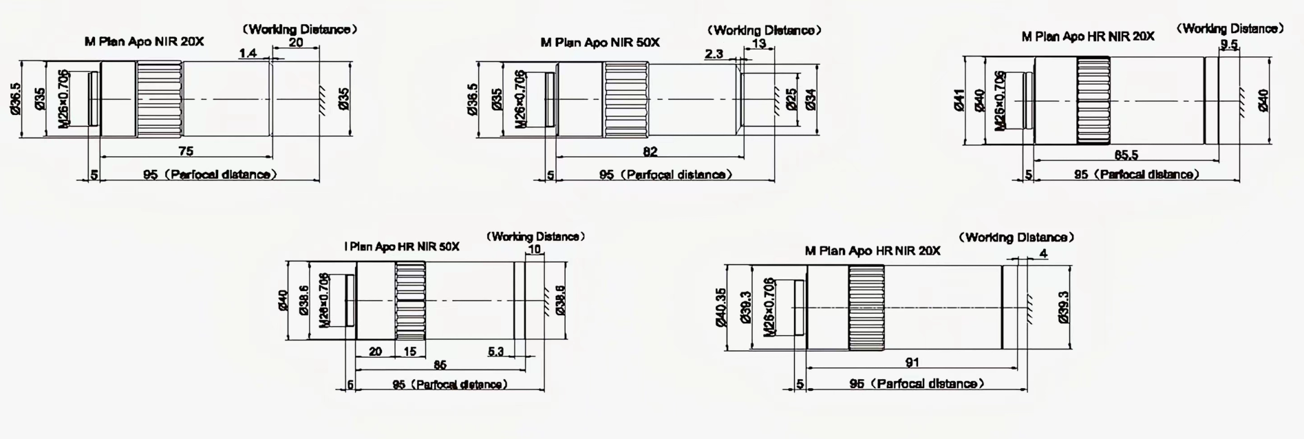 Bright field observation and near infrared laser processing objective M Plan Apo NIR/M PIan Apo NIR