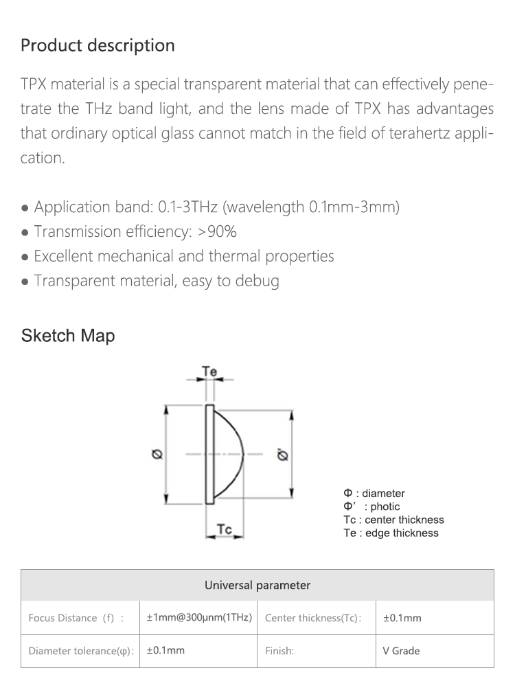 Optical Lens / TPX plano-convex lens