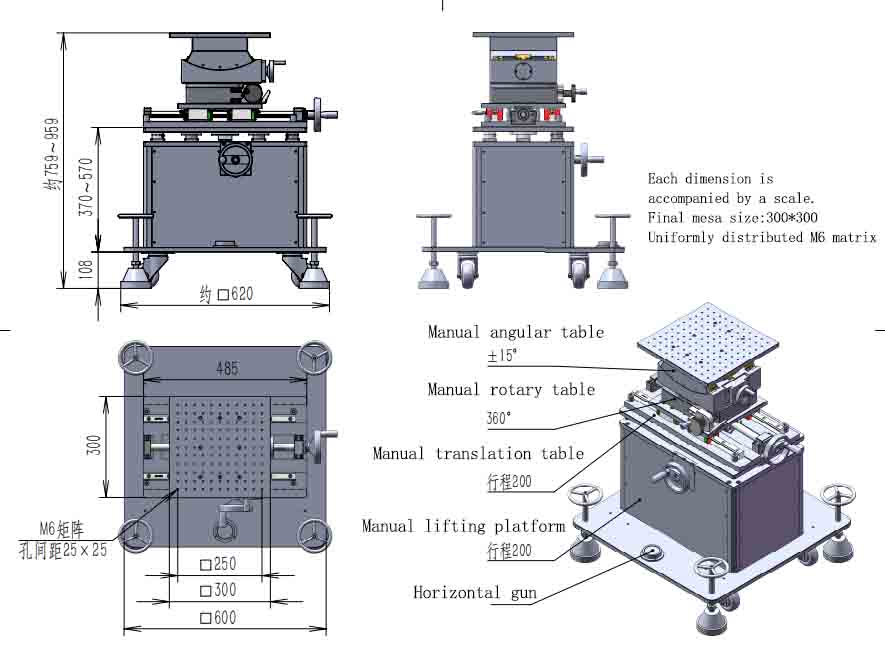 Manual four-dimensional adjustment platform left and right translation azimuth pitch lifting four-dimensional adjustment SDZ-401