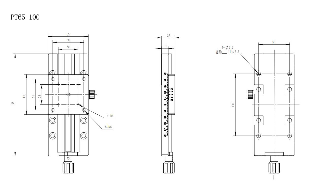 PT65series dovetail groove direct drive manual translation table, one-dimensional manual fine-tuning sliding table, large stroke precision displacement table