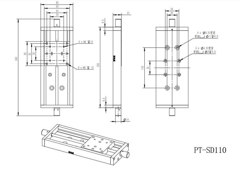 X Axis Manual Linear Stage, Manual Displacement Station, Manual Platform PT-SD110Translation Stage