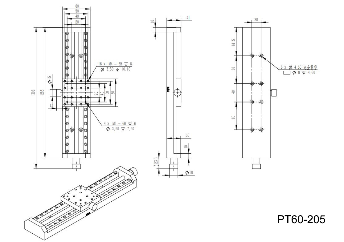 PT60-145 large lead long stroke manual sliding table linear guide stainless steel T-shaped screw rod lockable sliding block