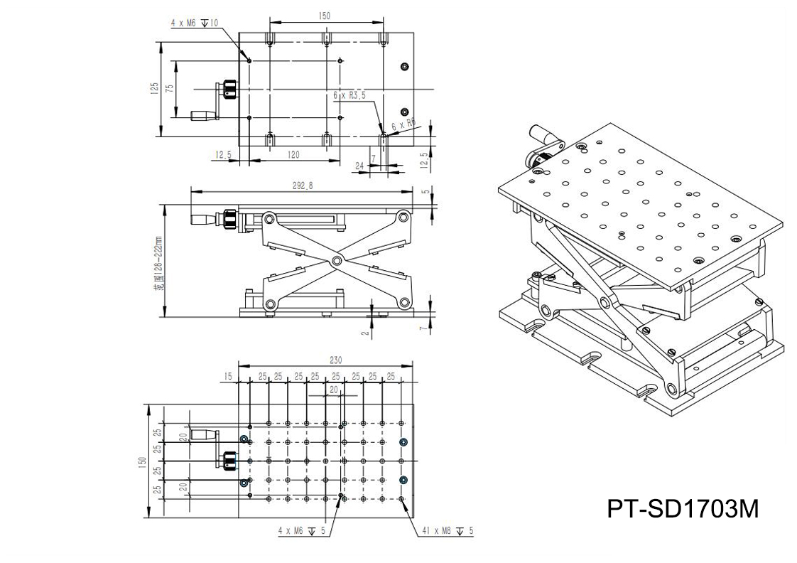 Precise Manual Lift, Z-axis Manual Lab Jack PT-SD1702M
