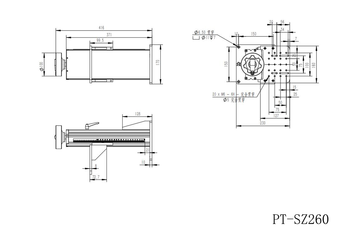 Z-axis Manual Lift Displacement Stage T-shaped Screw Rod Moving Table PT-SZ160