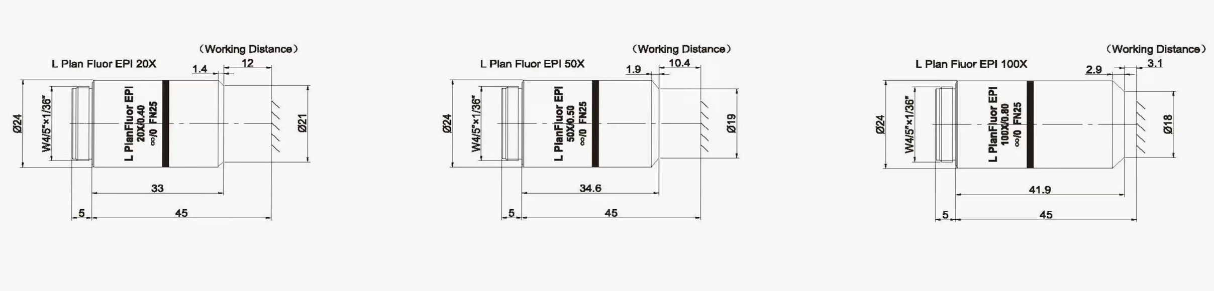 Clear field long working distance observation objective L Plan Fluor EPI