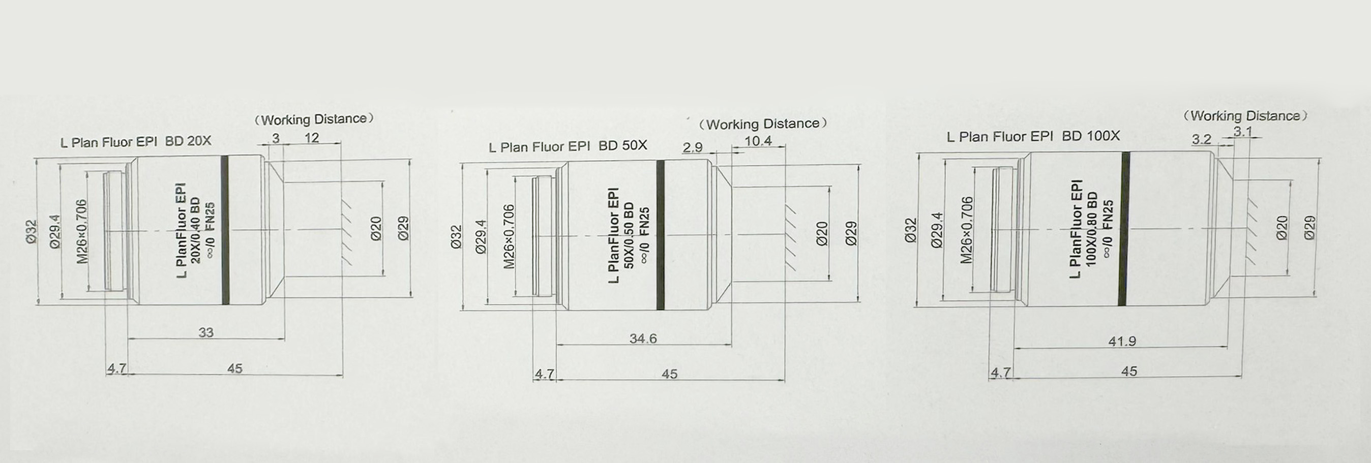 Light and dark field long working distance observation objective L Plan Fluor EPI BD