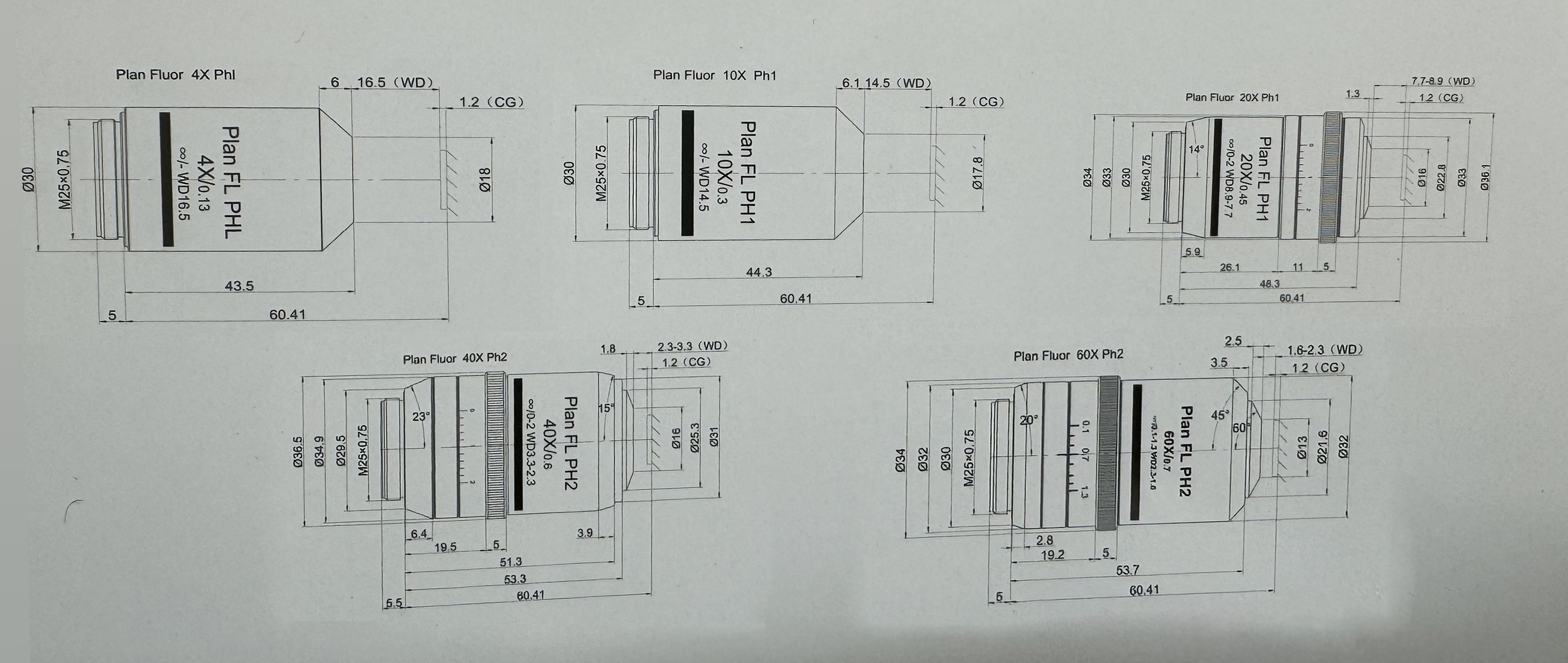 Fluorescent phase contrast biological objective Plan Fluor Ph