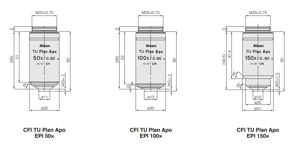 Nikon CFI TU Plan Apo EPI/BD High resolution objective lens for dark/bright field