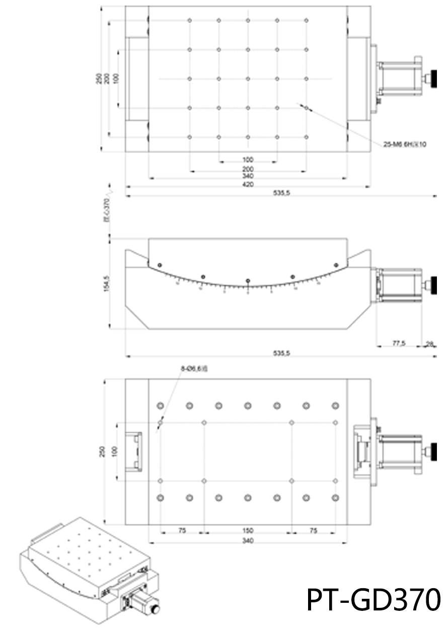 The large-table precision electric corner position stage can bear 50 kilograms of PT-GD250