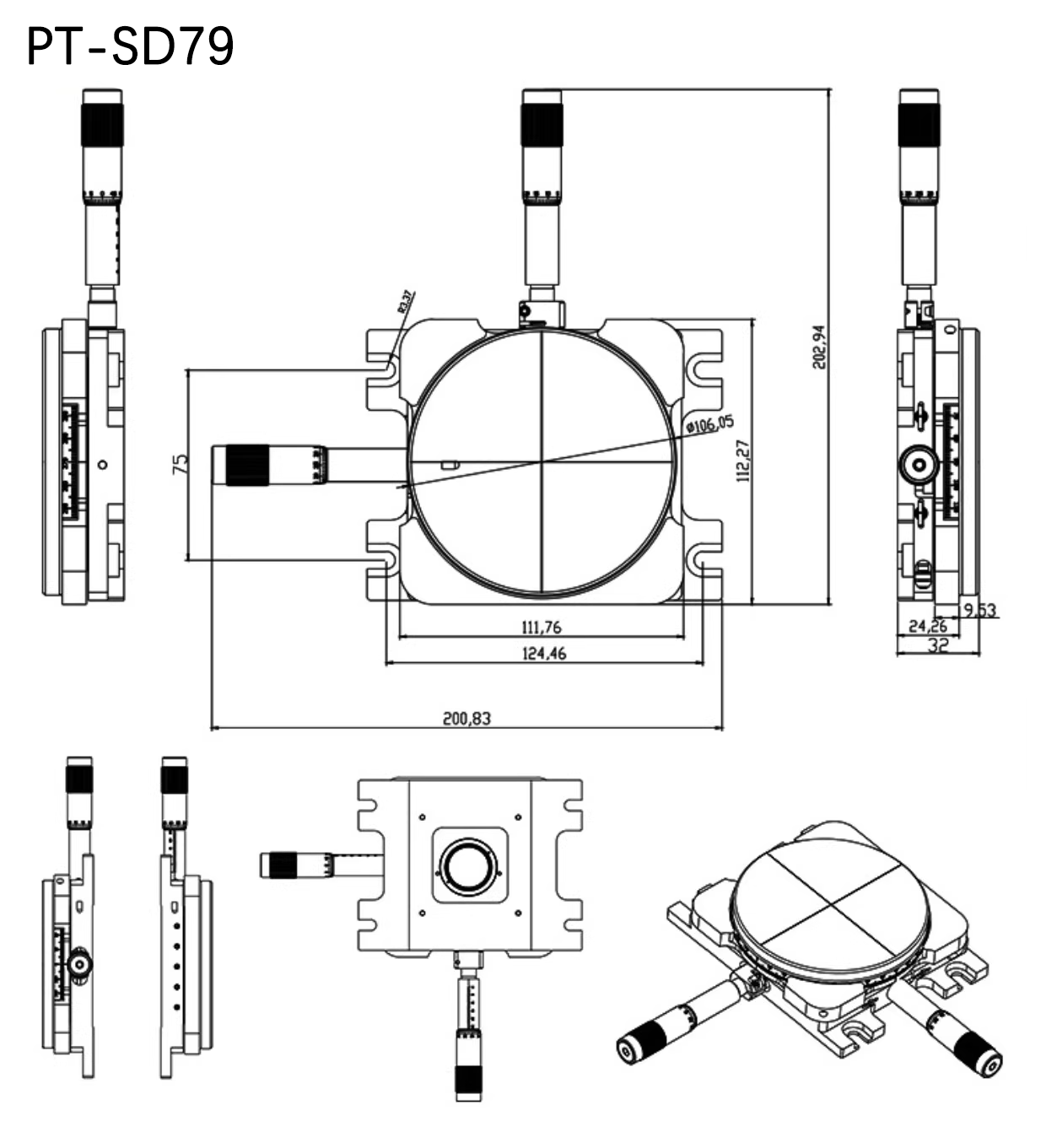 Manual Fine Adjustment Dual Axis Linear Moving Stage PT-SD79/80
