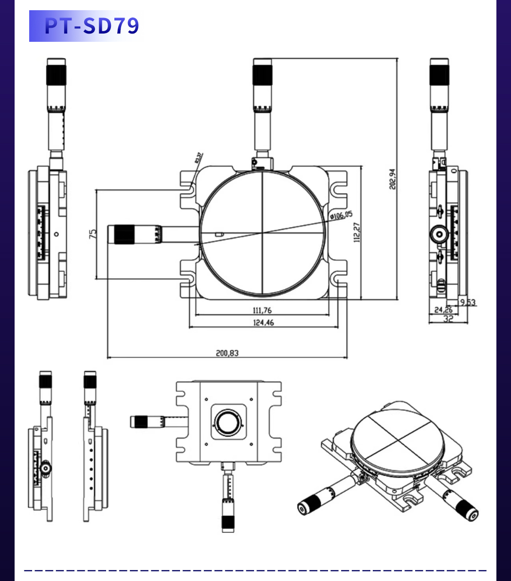 Manual Fine Adjustment Dual Axis Linear Moving Stage PT-SD79/80