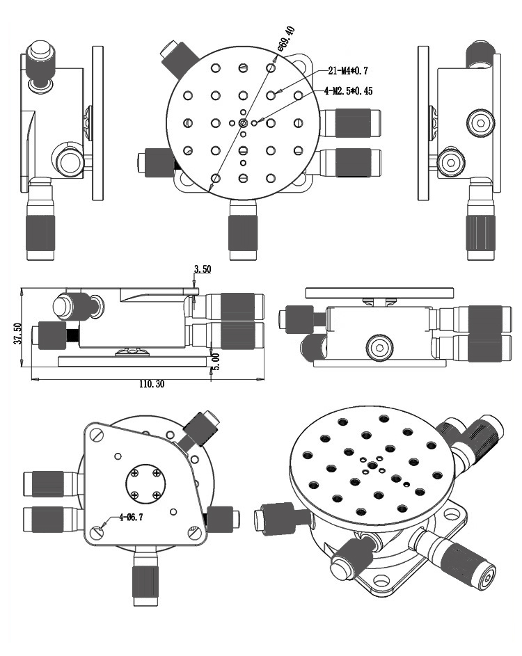 Optical high-precision fine-tuning PT-QX96 for tilt rotary displacement table angle table XYZ axis tilt deflection platform
