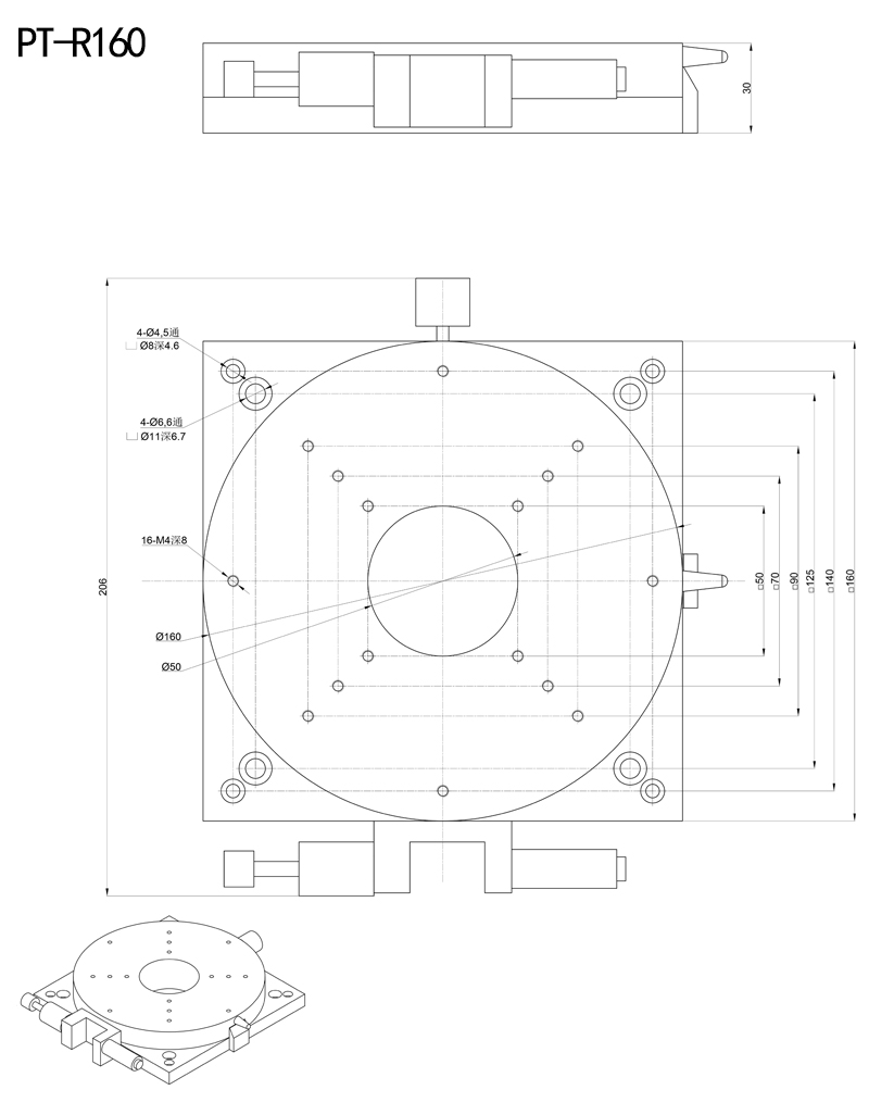 360 ° Fine Adjustment Hollow Manual Rotation Stage R-Axis Displacement Platform PT-R160