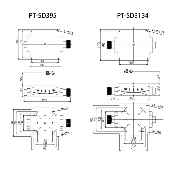 PT-SD3144 Precision manual Angle position stage, heavy-duty displacement stage, 10° to 15°