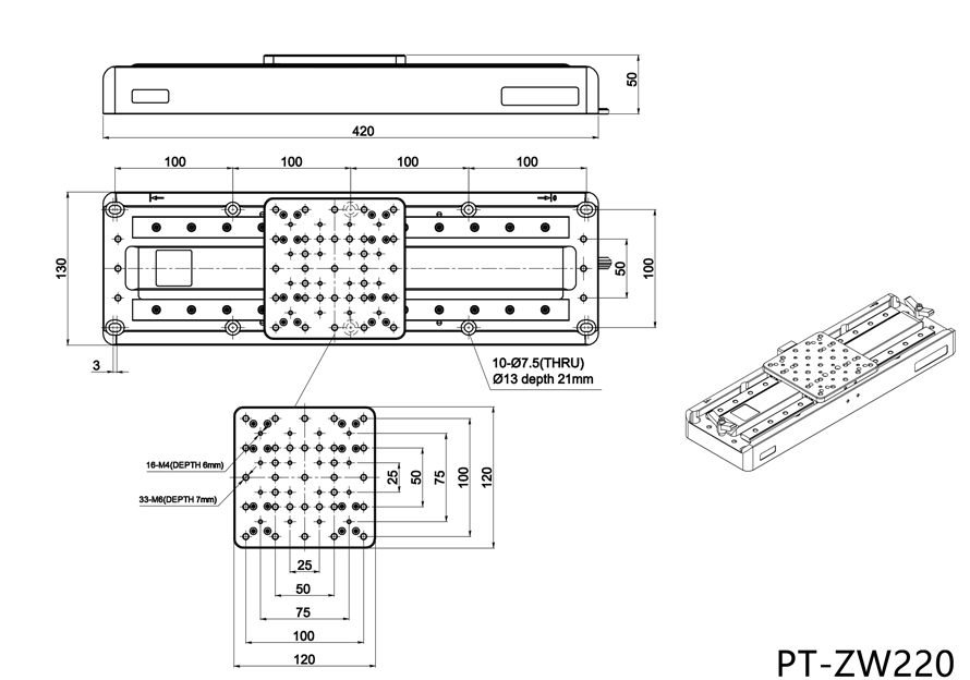 The PT-ZW220 high-precision direct drive electronically controlled translation stage has long strokes of 220 and 300mm