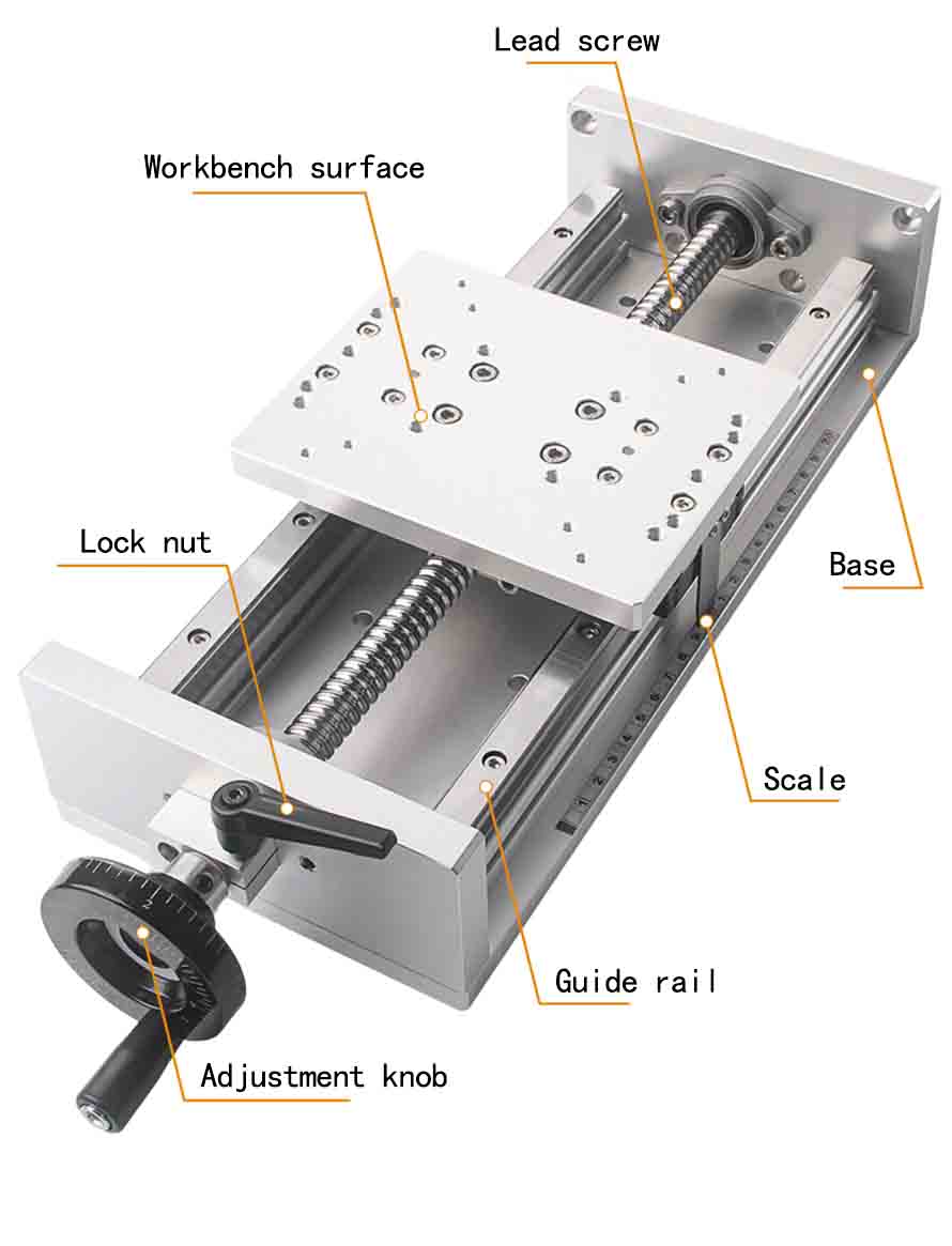 X-axis guide rail ball screw fine-tuning slide table, precision hand-cranked heavy-duty translation table