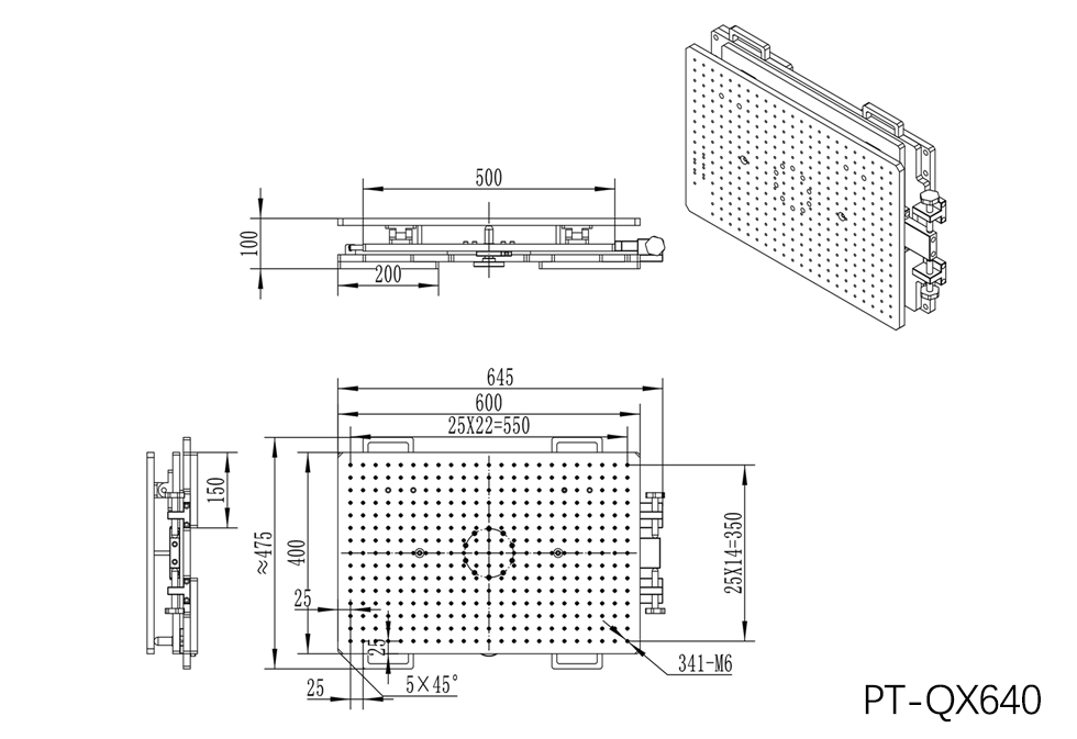 Precision manual tilting pitch table ±3°, load capacity 50kg, large table surface 400*600mm, PT-QX640
