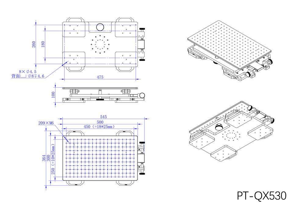 Precision manual tilting pitch table ±3°, load capacity 50kg, large table surface 400*600mm, PT-QX640