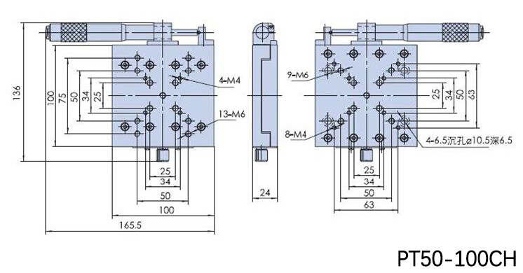 X Axis Manual Linear Stage, Manual Displacement Station, Manual Platform, Optical Sliding Table PT50-100CH