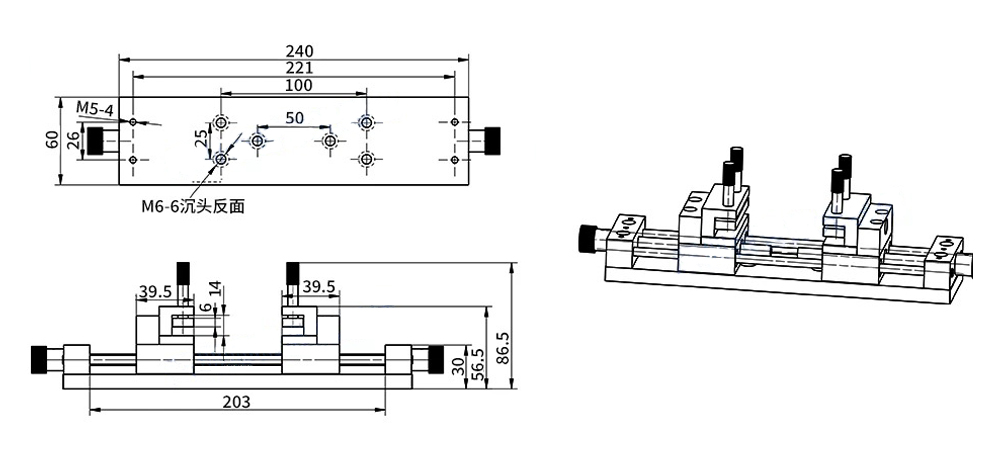 Manual bidirectional stretching table, stretching translation table, stretching fixture PT-LS4060