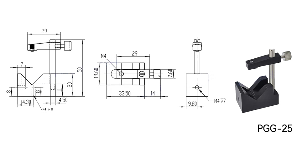 Cylinder clamping device, V-shaped gripper, Laser fixture