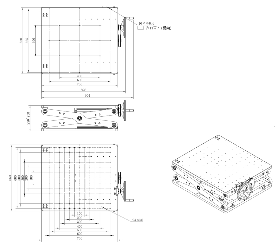 PT-SD5000 Manual Z-axis Scissor-Type Elevating Platform, capable of supporting 180 kilograms with a large stroke of 500mm PT-SD5000 Manual Z-axis Scissor-Type Elevating Platform, capable of supporting 180 kilograms with a large stroke of 500mm