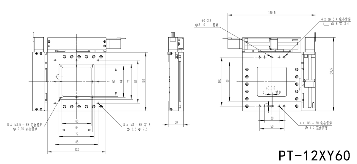 PT-12XY60 High-precision Electric Integral XY Positioning Stage with 60mm XY Axis Travel PT-12XY60 High-precision Electric Integral XY Positioning Stage with 60mm XY Axis Travel