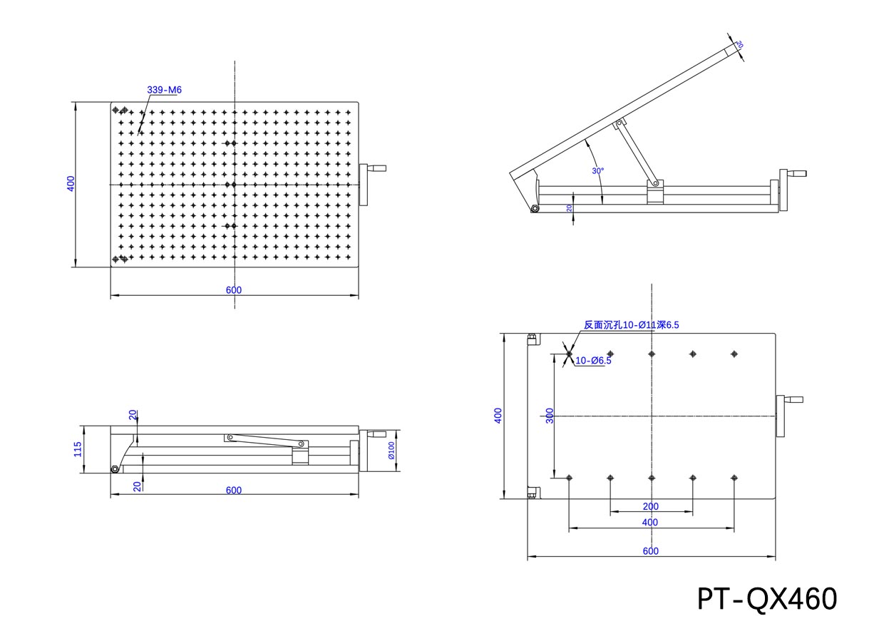 Manual tilt angle adjustment platform for the table PT-QX460