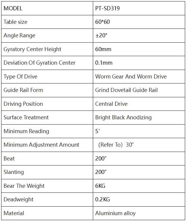 20 degrees manual radian tilt angle table PT-SD319 radian table displacement adjustment table