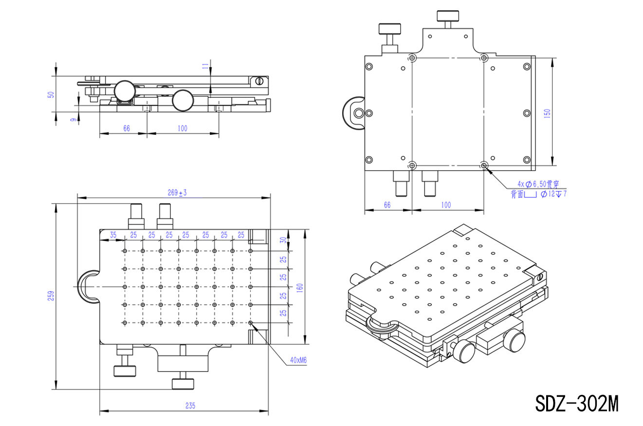Three-dimensional platform manual rotation pitch translation adjustment table SDZ-301M