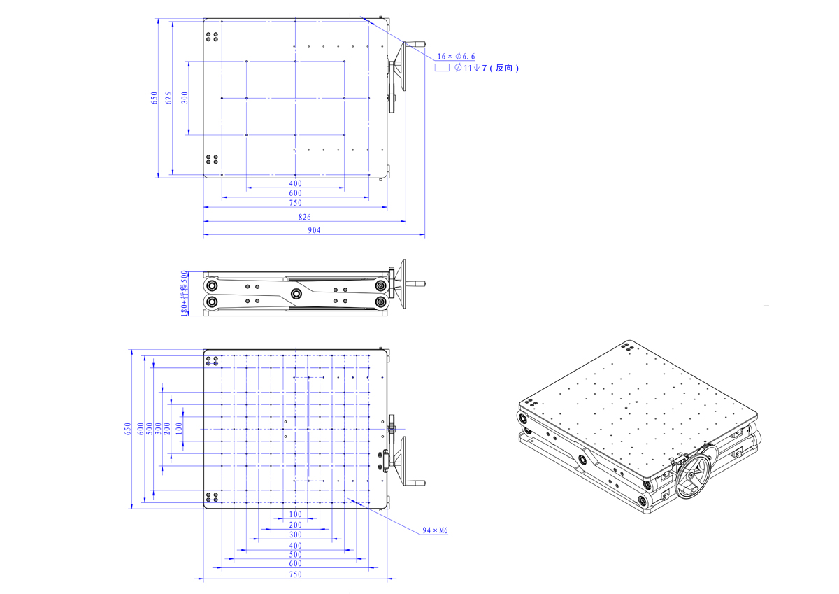 PT-SD5000 Manual Z-axis Scissor-Type Elevating Platform, capable of supporting 180 kilograms with a large stroke of 500mm PT-SD5000 Manual Z-axis Scissor-Type Elevating Platform, capable of supporting 180 kilograms with a large stroke of 500mm