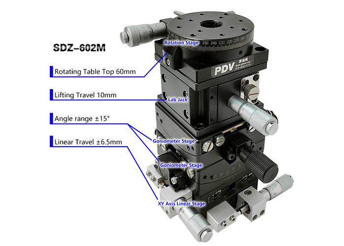 Precision Manual Six Dimensional Combination Stage Translation Lift Rotation Angle Multi Dimensiona Adjust Table SDZ-602M