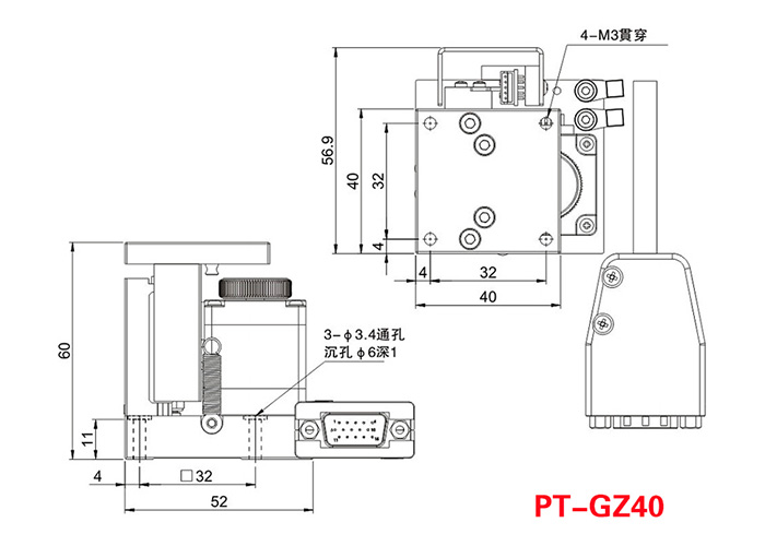Precision Fine Adjustment Motorized Lab Jack Stainless Steel Experimental Lift Stage PT-GZ40